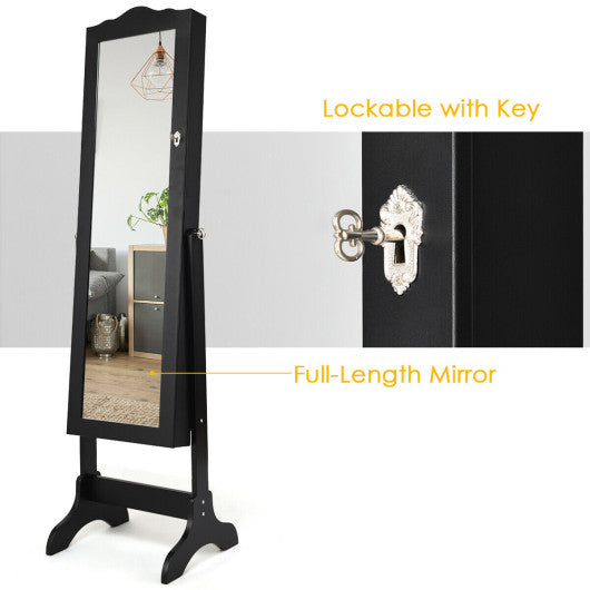 4-Angle Tilting Mirrored Lockable Jewelry Cabinet with Large Storage Capacity-White - Set Shop and Smile
