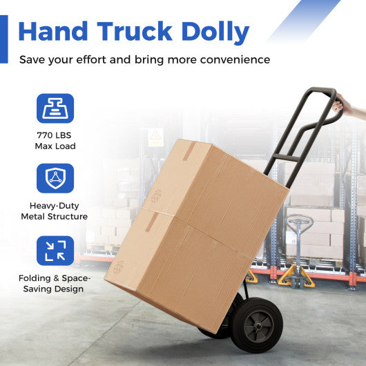 P-Handle Hand Truck with Foldable Load Plate for Warehouse Garage-Red - Set Shop and Smile