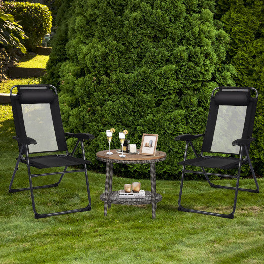 2 Pieces Patio Adjustable Folding Recliner Chairs with 7 Level Adjustable Backrest-Black - Set Shop and Smile