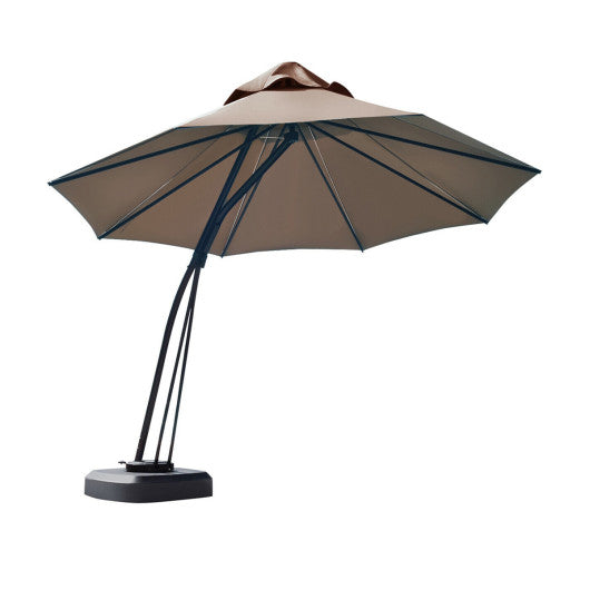 11 Feet Outdoor Cantilever Hanging Umbrella with Base and Wheels-Beige - Set Shop and Smile