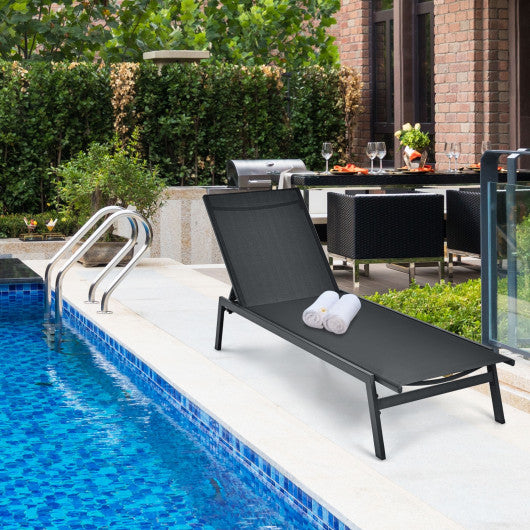 Outdoor Reclining Chaise Lounge Chair with 6-Position Adjustable Back-Brown - Set Shop and Smile