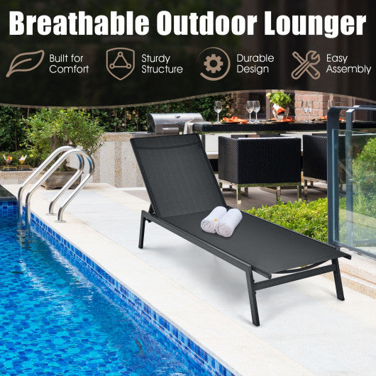 Outdoor Reclining Chaise Lounge Chair with 6-Position Adjustable Back-Brown - Set Shop and Smile