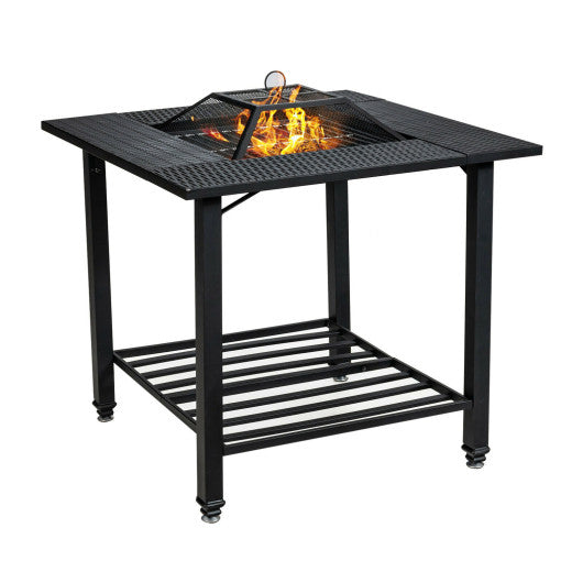 31 Inch Outdoor Fire Pit Dining Table with Cooking BBQ Grate - Set Shop and Smile