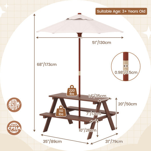 4 Seat Kids Picnic Table with Umbrella - Set Shop and Smile