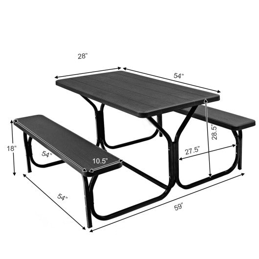 HDPE Outdoor Picnic Table Bench Set with Metal Base-Black - Set Shop and Smile
