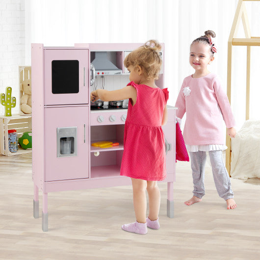 Pretend Play Kitchen for Kids with 16 Pieces Accessories-Pink - Set Shop and Smile