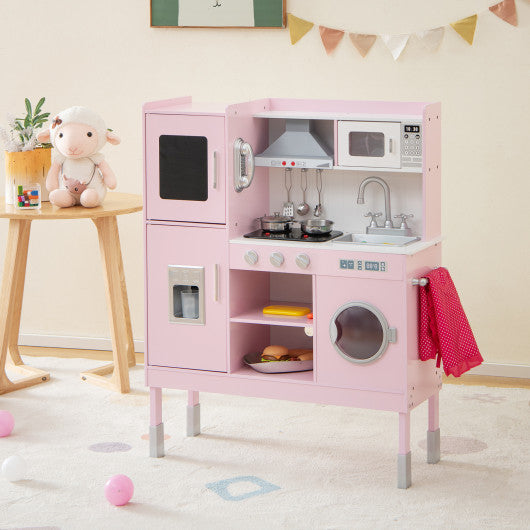 Pretend Play Kitchen for Kids with 16 Pieces Accessories-Pink - Set Shop and Smile