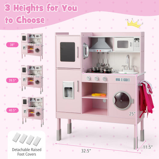 Pretend Play Kitchen for Kids with 16 Pieces Accessories-Pink - Set Shop and Smile