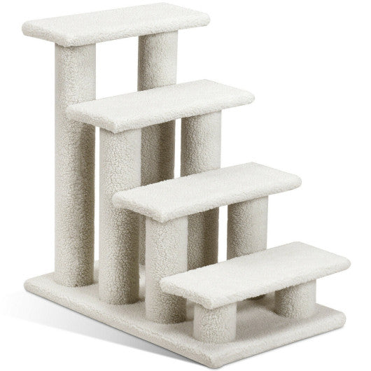 24 Inch 4-Step Pet Stairs Carpeted Ladder Ramp Scratching Post Cat Tree Climber-Gray - Set Shop and Smile