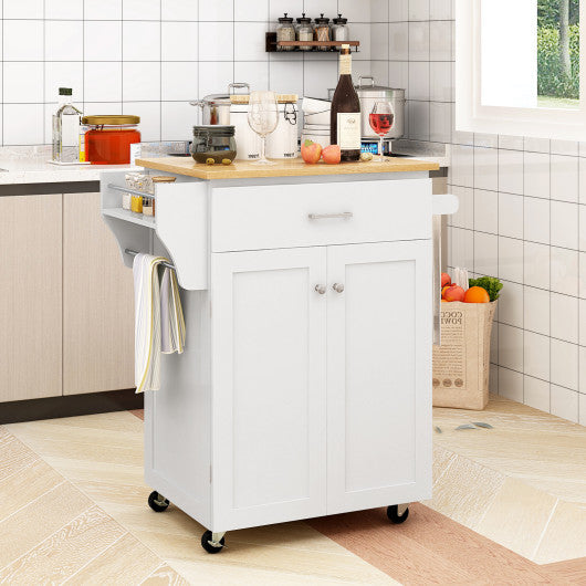 Utility Rolling Storage Cabinet Kitchen Island Cart with Spice Rack-White - Set Shop and Smile