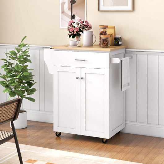 Utility Rolling Storage Cabinet Kitchen Island Cart with Spice Rack-White - Set Shop and Smile