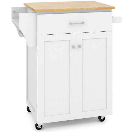 Utility Rolling Storage Cabinet Kitchen Island Cart with Spice Rack-White - Set Shop and Smile