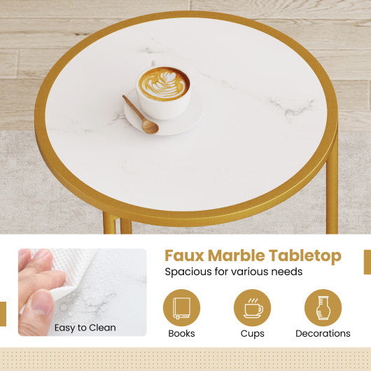 Round Nesting Table Set of 2 with Marble-like Tabletop-White