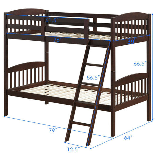 Hardwood Twin Bunk Beds with Individual Kid Bed Ladder-White - Set Shop and Smile