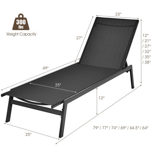 Outdoor Reclining Chaise Lounge Chair with 6-Position Adjustable Back-Brown - Set Shop and Smile