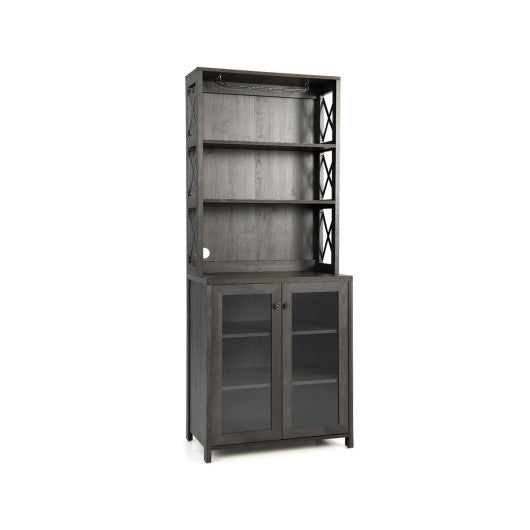 Tall Freestanding Bar Cabinet Buffet with Glass Holder and Adjustable Shelf-Gray - Set Shop and Smile