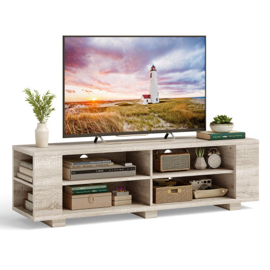 59 Inch Console Storage Entertainment Media Wood TV Stand-Oak - Set Shop and Smile