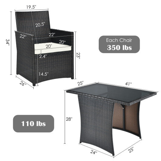 3 Pieces Patio Rattan Furniture Set with Cushion and Sofa Armrest-White - Set Shop and Smile