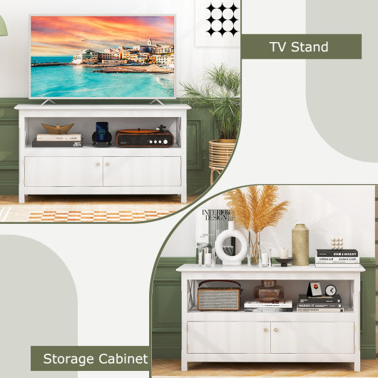 44 Inch Wooden Storage Cabinet TV Stand-White - Set Shop and Smile