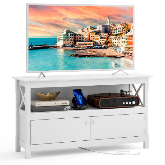 44 Inch Wooden Storage Cabinet TV Stand-White - Set Shop and Smile