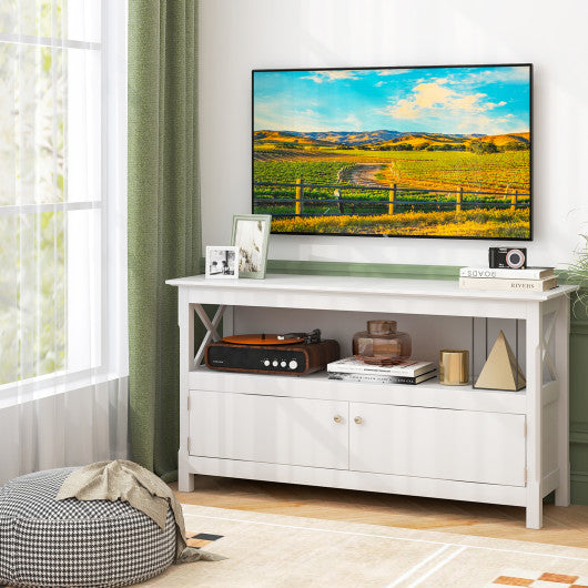 44 Inch Wooden Storage Cabinet TV Stand-White - Set Shop and Smile