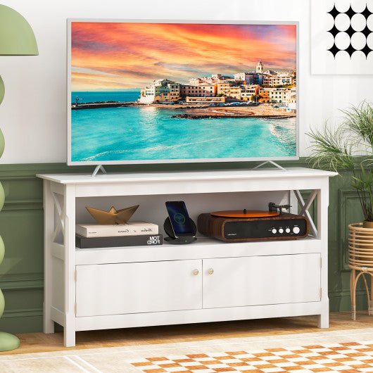 44 Inch Wooden Storage Cabinet TV Stand-White - Set Shop and Smile