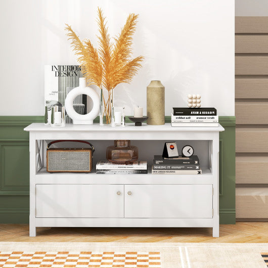 44 Inch Wooden Storage Cabinet TV Stand-White - Set Shop and Smile