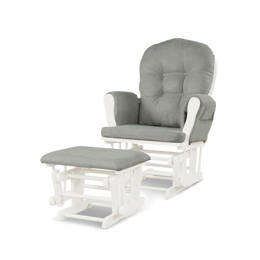 Wood Glider and Ottoman Set with Padded Armrests and Detachable Cushion-Light Gray - Set Shop and Smile