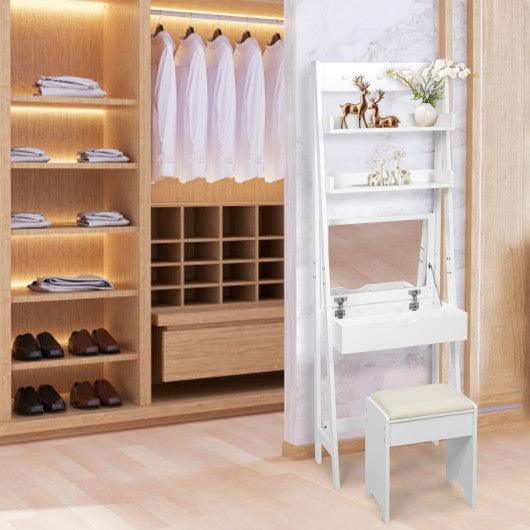 3-in-1 Modern Shelf Vanity Set with Flip Top Mirror and 6 Makeup Organizers at Set Shop and Smile