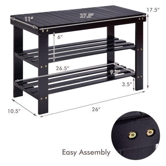 3 Tier Bamboo Bench Storage Shoe Shelf-Black at Set Shop and Smile