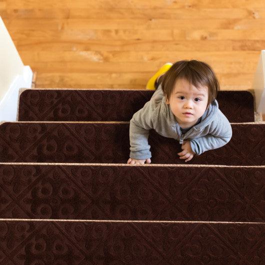 15Pcs Indoor Non-Slip Stair Carpet Mats for Wooden Steps-Brown at Set Shop and Smile