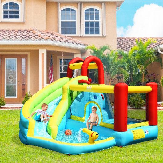 6-in-1 Inflatable Bounce House with Climbing Wall and Basketball Hoop without Blower at Set Shop and Smile