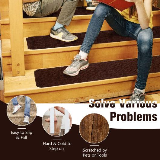 15Pcs Indoor Non-Slip Stair Carpet Mats for Wooden Steps-Brown at Set Shop and Smile