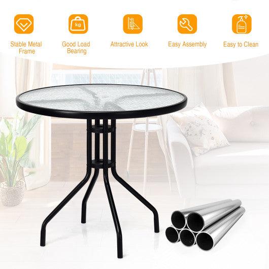 32 Inch Outdoor Patio Round Tempered Glass Top Table with Umbrella Hole at Set Shop and Smile