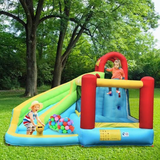 6-in-1 Inflatable Bounce House with Climbing Wall and Basketball Hoop without Blower at Set Shop and Smile