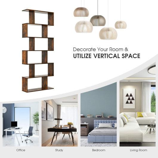 6 Tier S-Shaped Bookshelf Storage Display Bookcase Decor Z-Shelf -Coffee at Set Shop and Smile