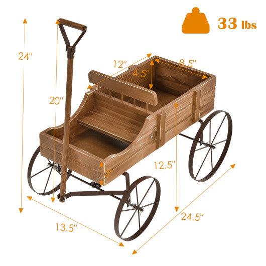 Wooden Wagon Plant Bed With Wheel for Garden Yard-Brown at Set Shop and Smile