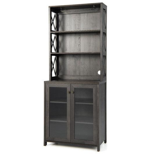 Tall Freestanding Bar Cabinet Buffet with Glass Holder and Adjustable Shelf-Gray at Set Shop and Smile