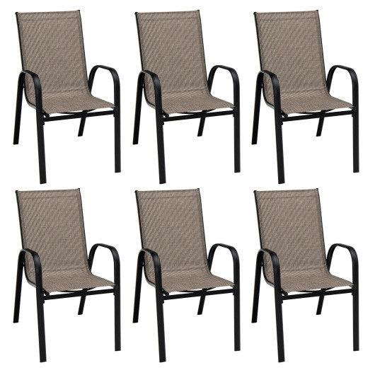 6 Pieces Patio Stackable Dining Chairs with Curved Armrests and Breathable Fabric at Set Shop and Smile