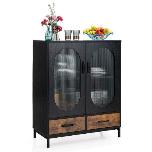 Kitchen Industrial Buffet Sideboard with Tempered Glass Doors-Black at Set Shop and Smile