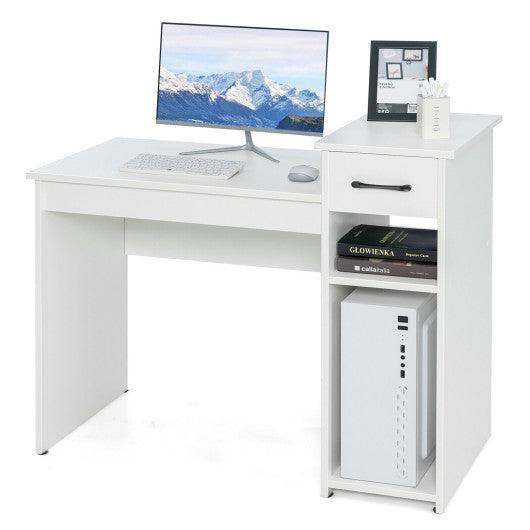 Computer Desk PC Laptop Table with Drawer and Shelf-White at Set Shop and Smile