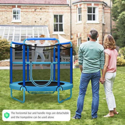 5 Feet Kids 3-in-1 Game Trampoline with Enclosure Net Spring Pad-Blue at Set Shop and Smile