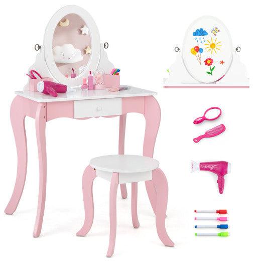 Pretend Kids Vanity Set Makeup Dressing Table with 360° Rotatable Mirror at Set Shop and Smile