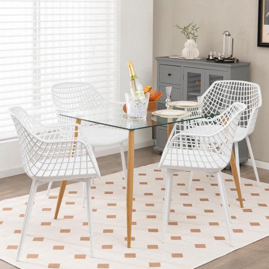 Set of 4 Heavy Duty Modern Dining Chair with Airy Hollow Backrest-White at Set Shop and Smile