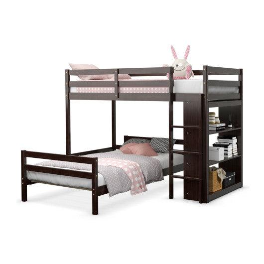 Twin Over Twin Loft Bunk Bed with Bookcase-Dark Brown at Set Shop and Smile