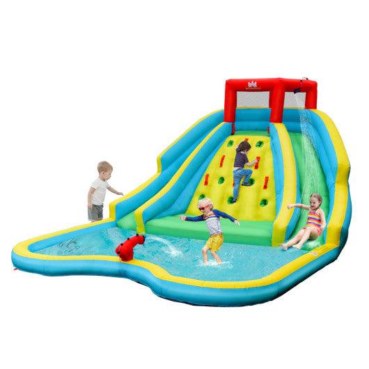 Double Side Inflatable Water Slide Park with Climbing Wall for Outdoor Without Blower at Set Shop and Smile