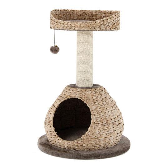 28 Inches Hand-Made Cat Tree Tower with Jump Platform-Coffee at Set Shop and Smile
