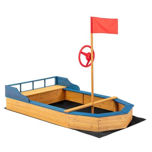 Kids' Pirate Boat Sandbox with Flag and Rudder at Set Shop and Smile