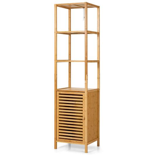 4 Tiers Slim Bamboo Floor Storage Cabinet with Shutter Door and Anti-Toppling Device-Natural at Set Shop and Smile