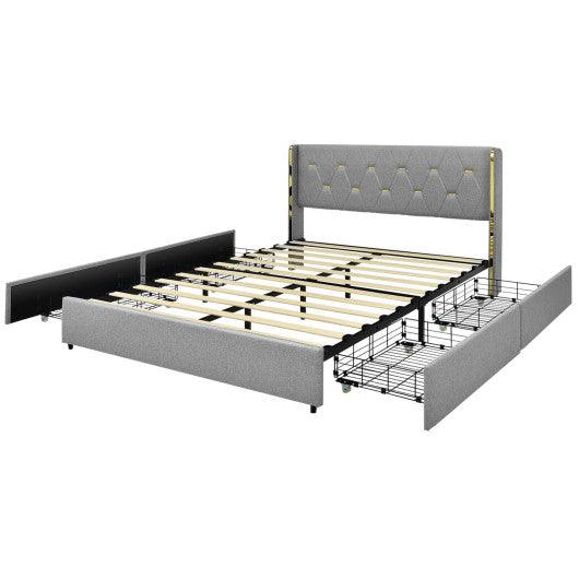 Full/Queen Size Upholstered Bed Frame with 4 Drawers-Silver-Full Size at Set Shop and Smile